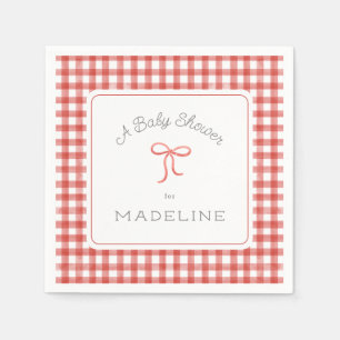 Watercolor Gingham Red Baby Shower Napkins