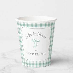 Watercolor Gingham Sage Green Baby Shower Paper Cups