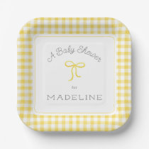 Watercolor Gingham Yellow Baby Shower Paper Plates