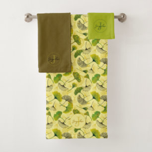 Watercolor Ginkgo Biloba Botanical Pattern Bath Towel Set