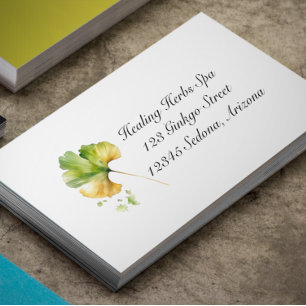 Watercolor Ginkgo Biloba Leaf Botanical Wellness Business Card