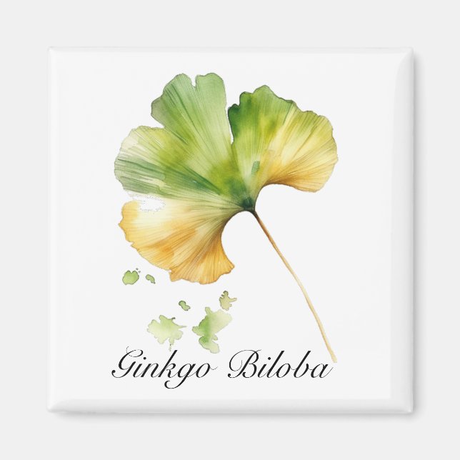 Watercolor Ginkgo Biloba Leaf Botanical Wellness Magnet (Front)