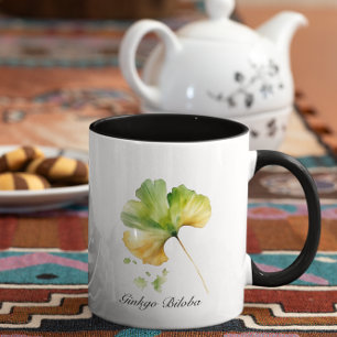 Watercolor Ginkgo Biloba Leaf Botanical Wellness Mug