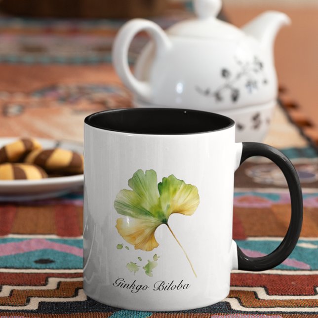 Watercolor Ginkgo Biloba Leaf Botanical Wellness Mug (Creator Uploaded)
