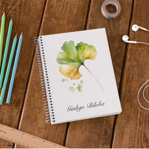 Watercolor Ginkgo Biloba Leaf Botanical Wellness Notebook