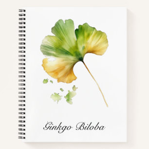 Watercolor Ginkgo Biloba Leaf Botanical Wellness Notebook