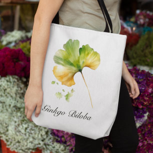 Watercolor Ginkgo Biloba Leaf Botanical Wellness Tote Bag