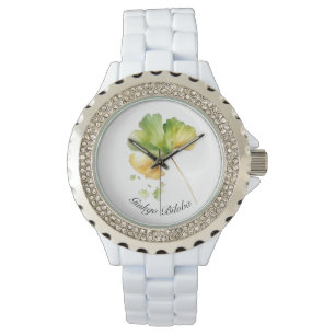 Watercolor Ginkgo Biloba Leaf Botanical Wellness Watch