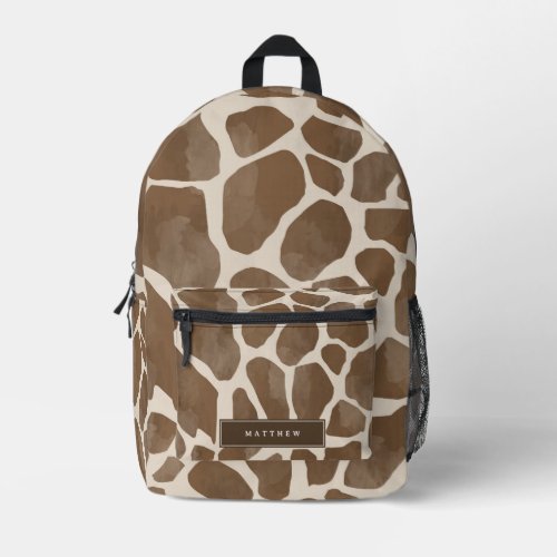 Watercolor Giraffe Animal Print Pattern Custom Printed Backpack