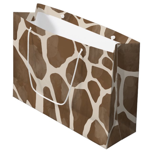 Watercolor Giraffe Animal Print Pattern Large Gift Bag (Front Angled)