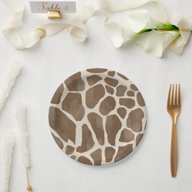 Watercolor Giraffe Animal Print Pattern Paper Plates (Wedding)