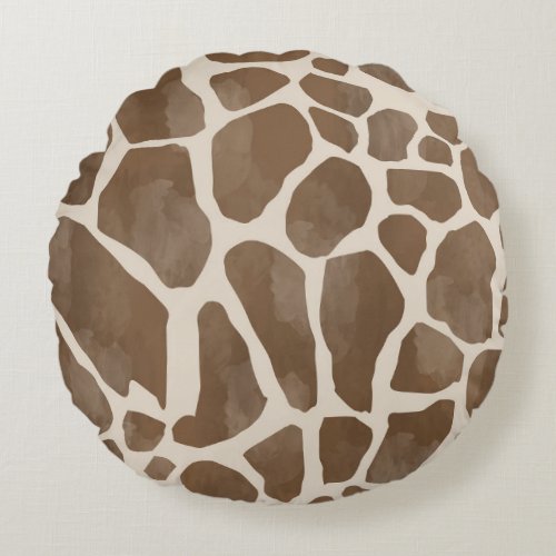 Watercolor Giraffe Animal Print Pattern Round Pillow