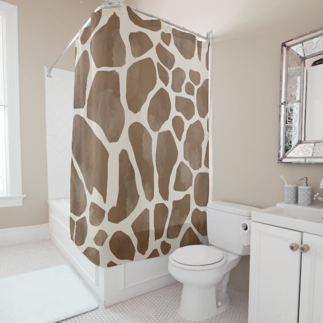 Watercolor Giraffe Animal Print Pattern Shower Curtain (In Situ)