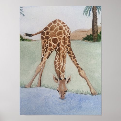 Watercolor Giraffe Baby Boy Girl Art Decor Poster