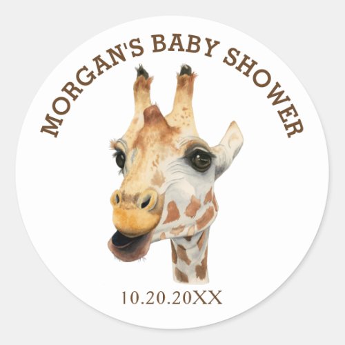 Watercolor Giraffe Baby Shower Favor Tag Stickers