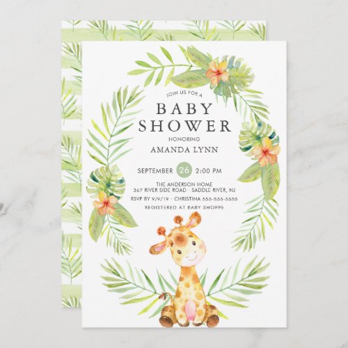 Watercolor Giraffe Baby Shower Invitation