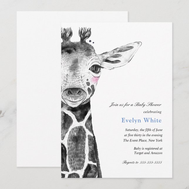 Watercolor Giraffe Baby Shower invitation (Front/Back)