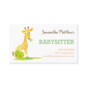 Watercolor Giraffe Babysitter Childcare Provider Business Card
