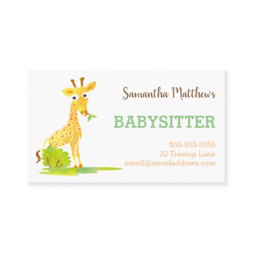 Watercolor Giraffe Babysitter Childcare Provider Business Card Watercolor Giraffe Babysitter Childcare Provider Business Card