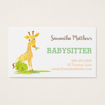 Watercolor Giraffe Babysitter Childcare Provider Business Card Watercolor Giraffe Babysitter Childcare Provider Business Card