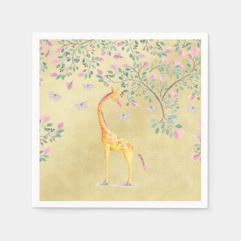 Watercolor Giraffe Butterflies And Blossom Napkins by GiftsGaloreStore at Zazzle