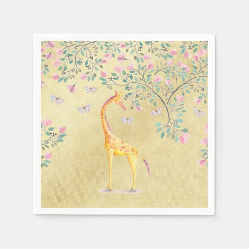 Watercolor Giraffe Butterflies and Blossom Napkins