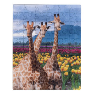 Watercolor Giraffe Day's Out - Wildlife and Scene Jigsaw Puzzle