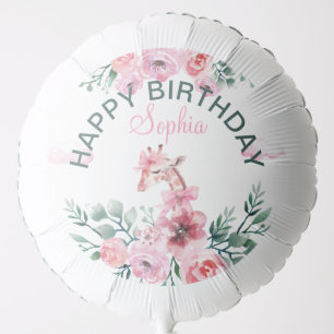 Watercolor Giraffe Garden Girl Birthday Balloon