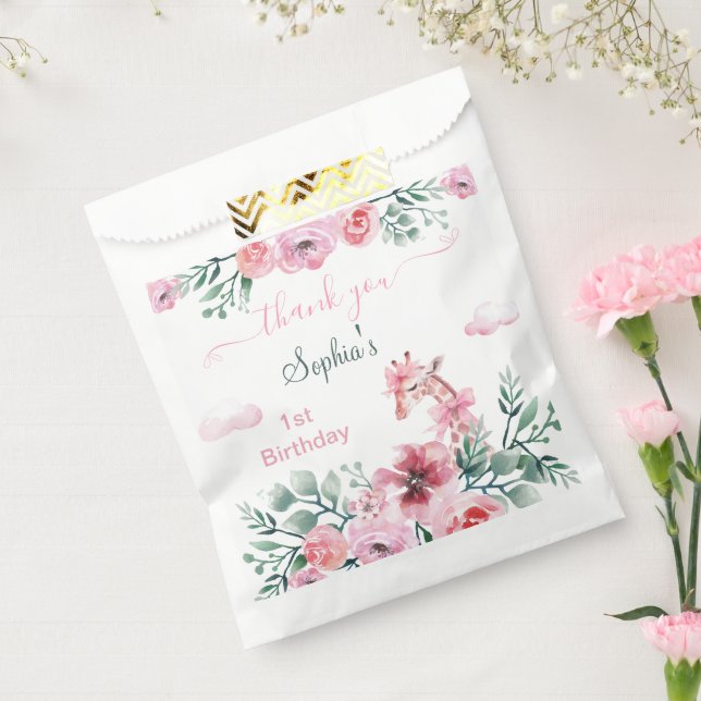 Watercolor Giraffe Garden Girl Birthday Favor Bag (Sealed)