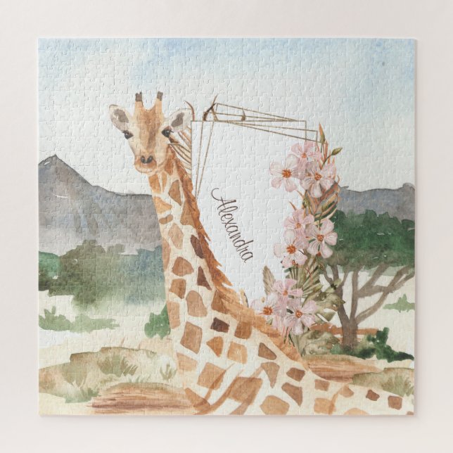 Watercolor Giraffe in African Savannah Jigsaw Puzzle (Vertical)