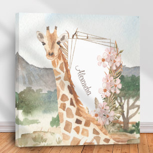 Watercolor Giraffe in African Savannah Kids Canvas Print