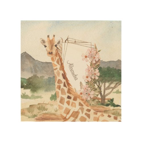 Watercolor Giraffe in African Savannah Kids Wood Wall Art