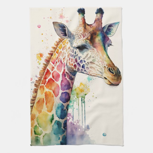 Watercolor Giraffe Kitchen Towel (Vertical)