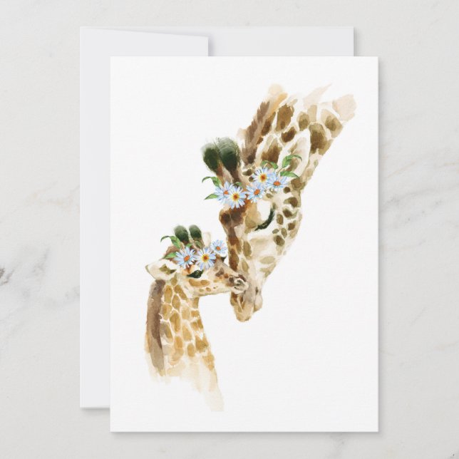 Watercolor Giraffe Mama and Baby Invitation (Front)