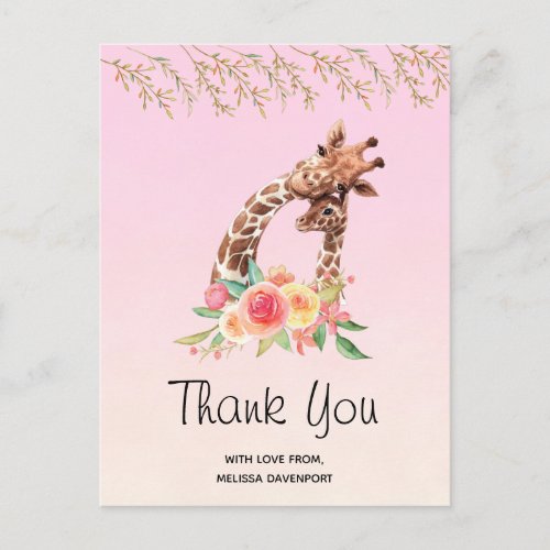 Watercolor Giraffe Mom  Baby Thank You Postcard