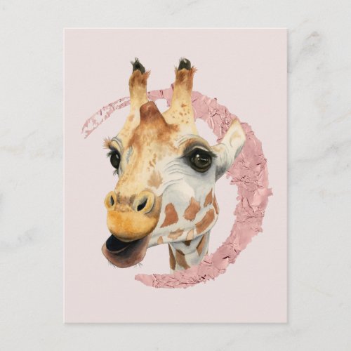 Watercolor Giraffe Pink Foil Postcard