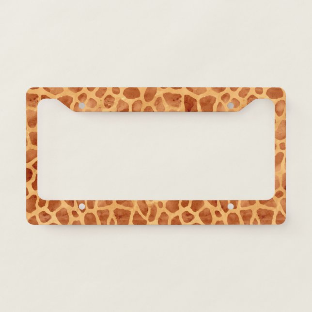 Watercolor Giraffe Print License Plate Frame (Front)