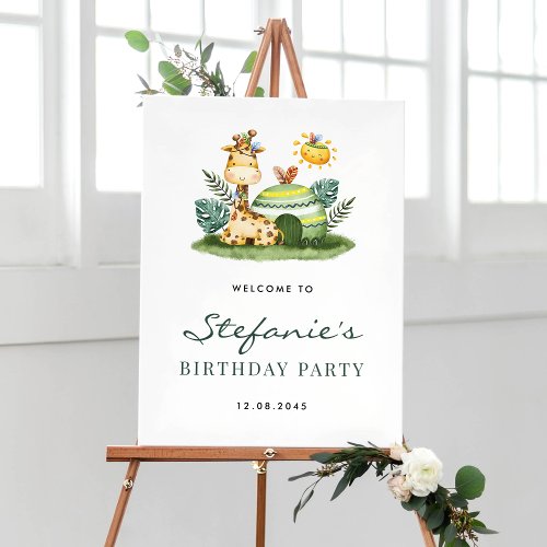 Watercolor Giraffe Safari Birthday Party Welcome Poster