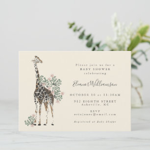 Watercolor Giraffe Safari Neutral Baby Shower Invitation