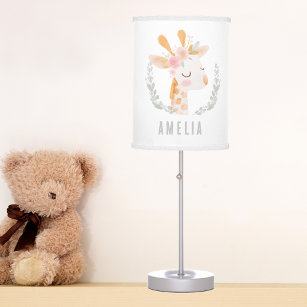 Watercolor Giraffe Safari Zoo Monogram Table Lamp