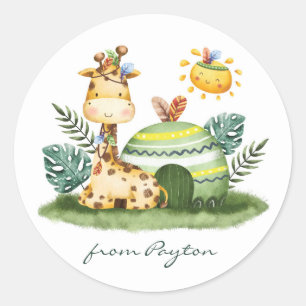 Watercolor Giraffe Tribal Safari Birthday Classic Round Sticker