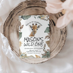 Watercolor Giraffe Wild First Birthday Invitation