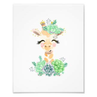 Watercolor Giraffe with Succulents Photo Print