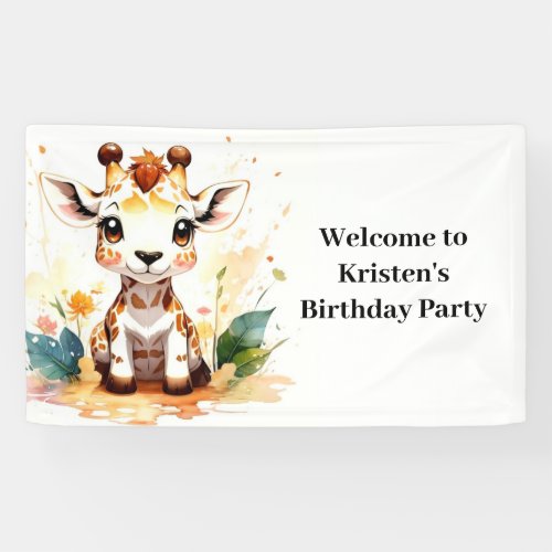 Watercolor Giraffe Wonderland Birthday Banner