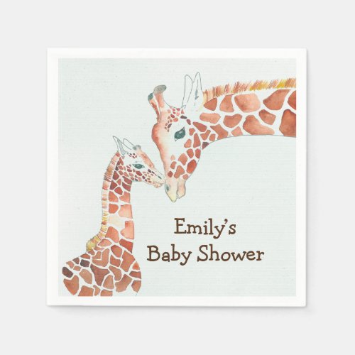 Watercolor Giraffes Mother and Child Baby Shower Napkins