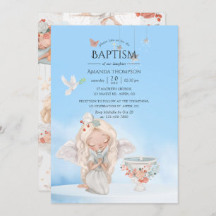 Watercolor Girl Angel Baptism Invitation