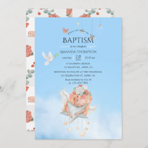 Watercolor Girl Angel Baptism Invitation