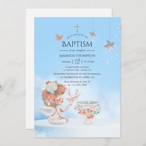 Watercolor Girl Angel Baptism Photo Invitation