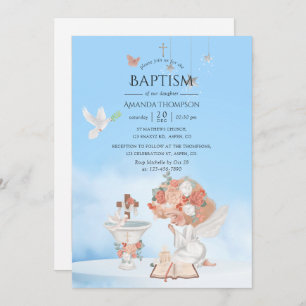 Watercolor Girl Angel Baptism Photo Invitation