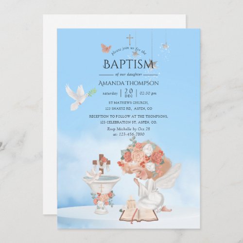 Watercolor Girl Angel Baptism Photo Invitation